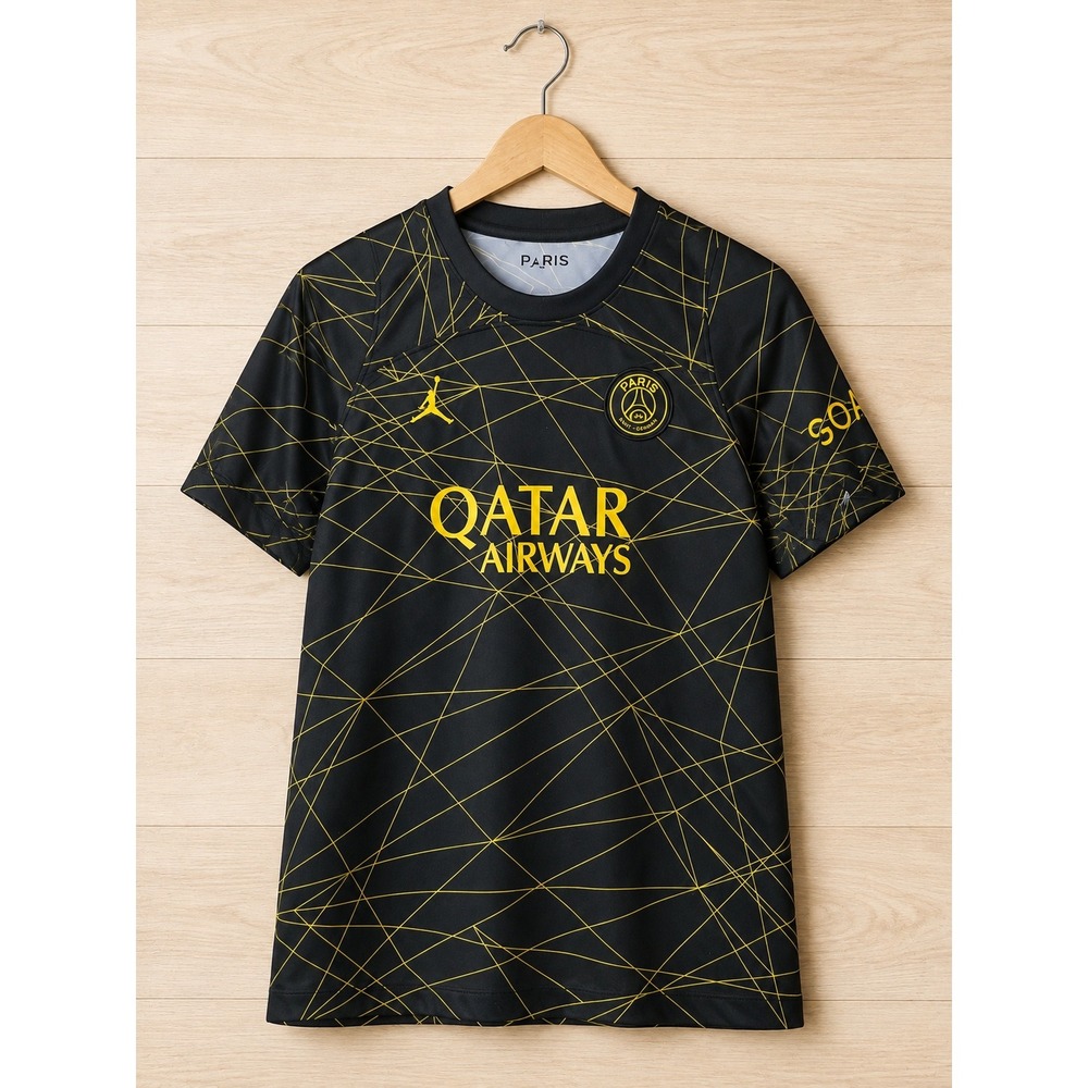 PSG Paris Saint-Germain Mbappe #7 Soccer Jersey Black Yellow XL